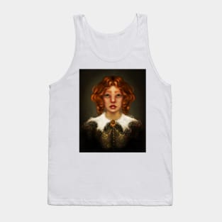 Dark Academia Aesthetic Portrait Manga Girl Victorian Mourning Red Hair and Green Eyes Lowbrow Dark Surrealist Portrait Tank Top